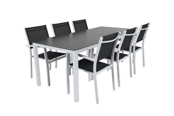 Rana matgrupp 6 karmstol + bord vit/svart Brafab