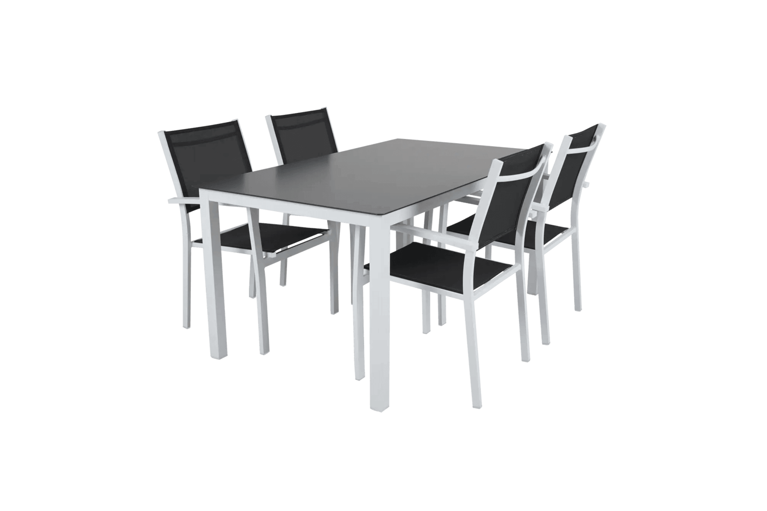 Rana matgrupp 4 karmstol + bord vit/svart Brafab