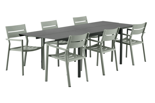 B45 & Delia matgrupp 6 stol + bord antracit/grön Brafab