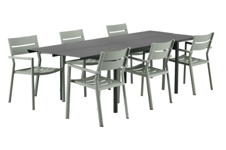 B45 & Delia matgrupp 6 stol + bord antracit/grön Brafab