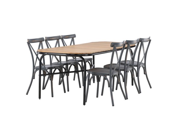 Holmbeck, Tablas rektangulär matgrupp mörkgrå/natur Venture Home