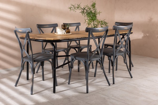 Holmbeck, Tablas rektangulär matgrupp mörkgrå/natur Venture Home