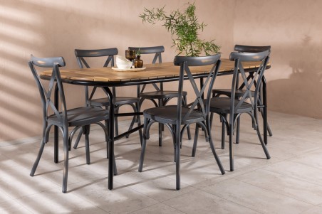 Holmbeck, Tablas rektangulär matgrupp mörkgrå/natur Venture Home