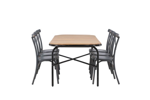 Holmbeck, Tablas rektangulär matgrupp mörkgrå/natur Venture Home
