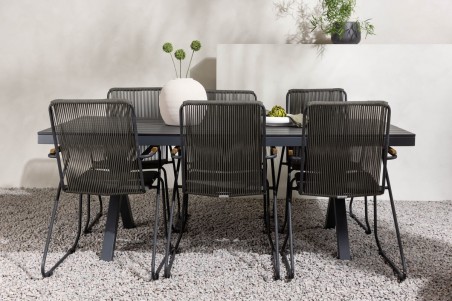 Garcia, Bois rektangulär matgrupp svart/mörkgrå Venture Home
