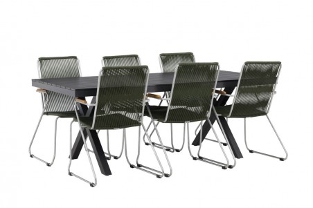 Garcia, Bois rektangulär matgrupp svart/grön Venture Home