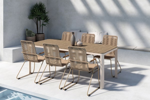 Etna, Bois rektangulär matgrupp beige Venture Home