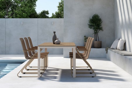 Etna, Bois rektangulär matgrupp beige Venture Home