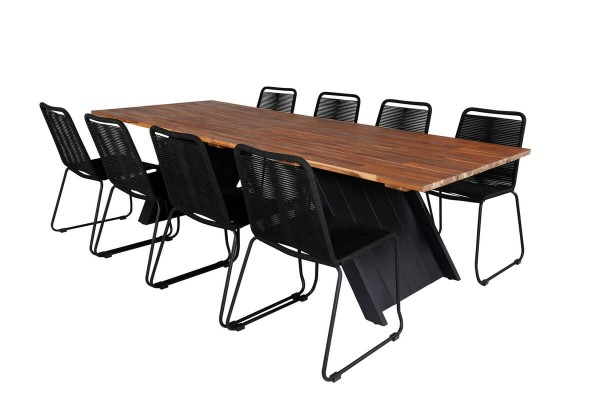 Doory, Lindos matgrupp 1 bord + 8 stolar svart/natur Venture Home
