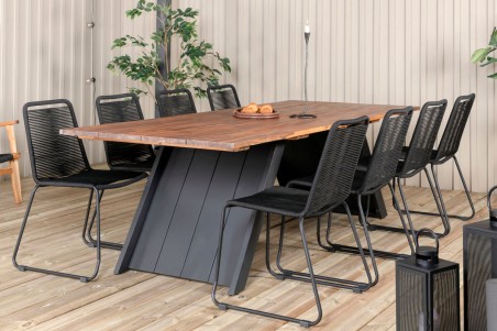 Doory, Lindos matgrupp 1 bord + 8 stolar svart/natur Venture Home