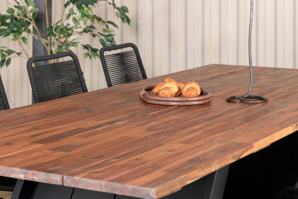 Doory, Lindos matgrupp 1 bord + 8 stolar svart/natur Venture Home