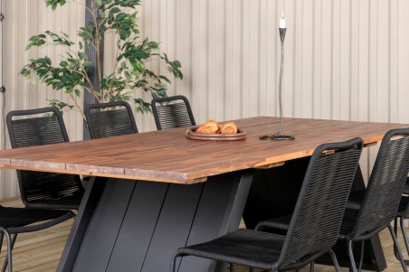Doory, Lindos matgrupp 1 bord + 8 stolar svart/natur Venture Home