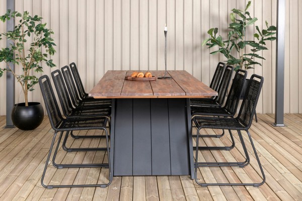 Doory, Lindos matgrupp 1 bord + 8 stolar svart/natur Venture Home