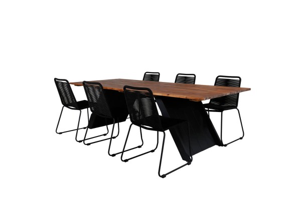 Doory, Lindos matgrupp 1 bord + 6 stolar svart/natur Venture Home