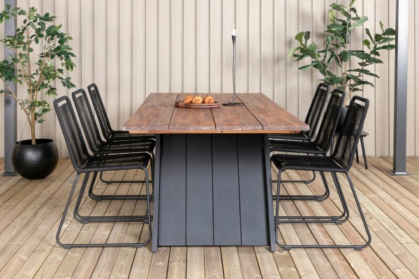 Doory, Lindos matgrupp 1 bord + 6 stolar svart/natur Venture Home