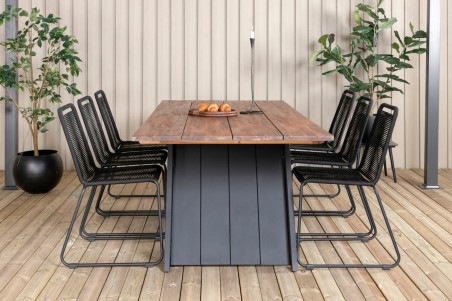 Doory, Lindos matgrupp 1 bord + 6 stolar svart/natur Venture Home