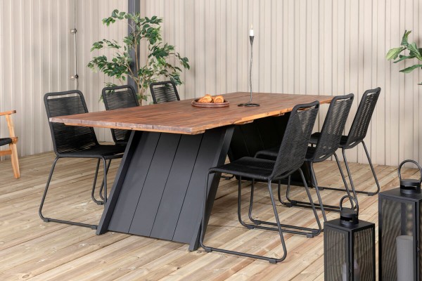 Doory, Lindos matgrupp 1 bord + 6 stolar svart/natur Venture Home