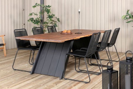 Doory, Lindos matgrupp 1 bord + 6 stolar svart/natur Venture Home