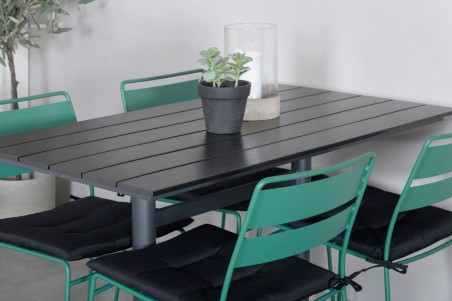 Denver, Lina rektangulär matgrupp grön/svart Venture Home