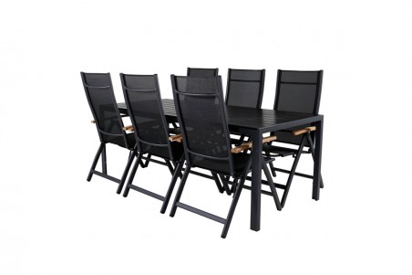 Break, Panama matgrupp 1 bord + 6 stolar svart Venture Home
