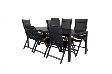 Break, Panama matgrupp 1 bord + 6 stolar svart Venture Home
