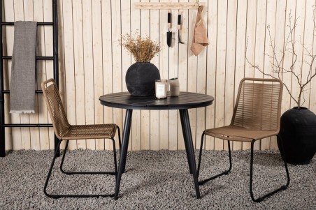 Break, Lindos rund matgrupp Ø90 cm svart/brun Venture Home