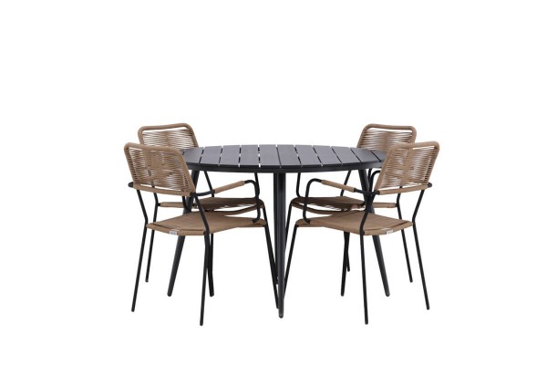 Break, Lindos rund matgrupp Ø120 cm svart/brun Venture Home