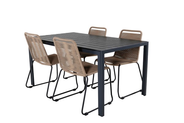 Break, Lindos matgrupp 1 bord + 4 stolar svart/brun Venture Home