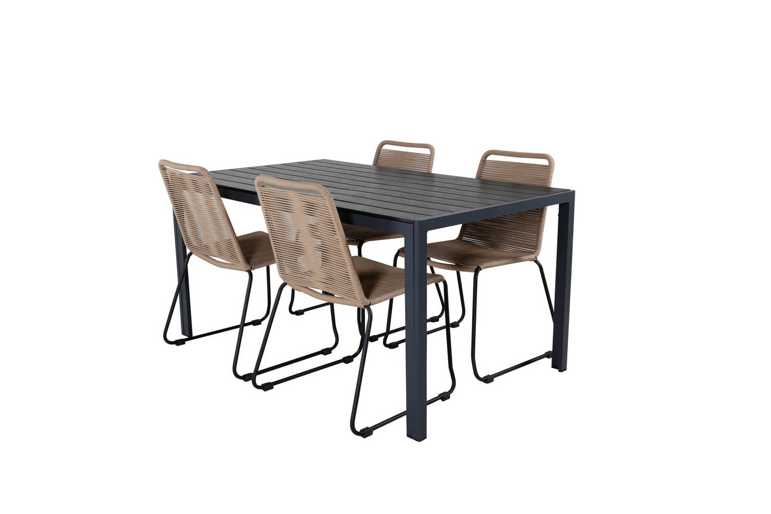 Break, Lindos matgrupp 1 bord + 4 stolar svart/brun Venture Home