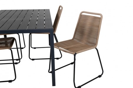 Break, Lindos matgrupp 1 bord + 4 stolar svart/brun Venture Home