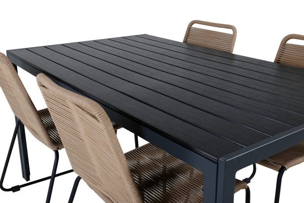 Break, Lindos matgrupp 1 bord + 4 stolar svart/brun Venture Home