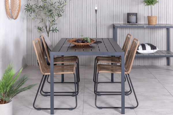 Break, Lindos matgrupp 1 bord + 4 stolar svart/brun Venture Home
