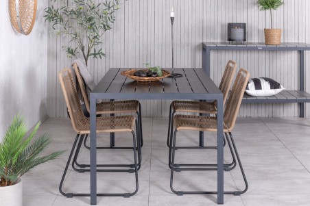 Break, Lindos matgrupp 1 bord + 4 stolar svart/brun Venture Home