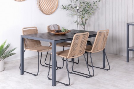Break, Lindos matgrupp 1 bord + 4 stolar svart/brun Venture Home