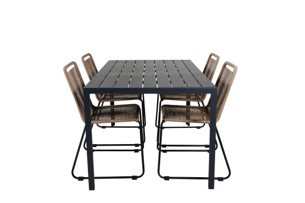 Break, Lindos matgrupp 1 bord + 4 stolar svart/brun Venture Home