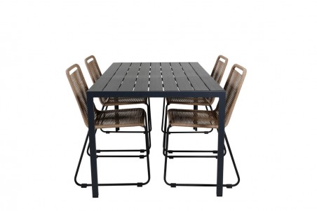 Break, Lindos matgrupp 1 bord + 4 stolar svart/brun Venture Home