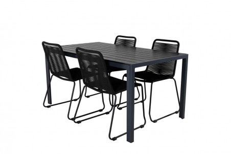 Break, Lindos matgrupp 1 bord + 4 stolar svart Venture Home