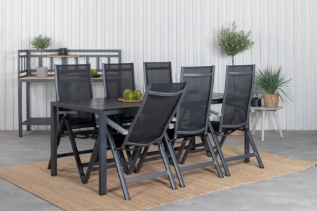 Break, Albany matgrupp 1 bord + 6 stolar svart Venture Home