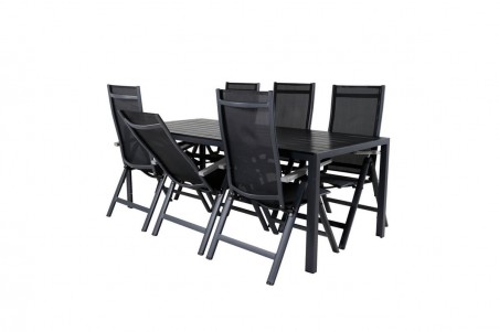 Break, Albany matgrupp 1 bord + 6 stolar svart Venture Home