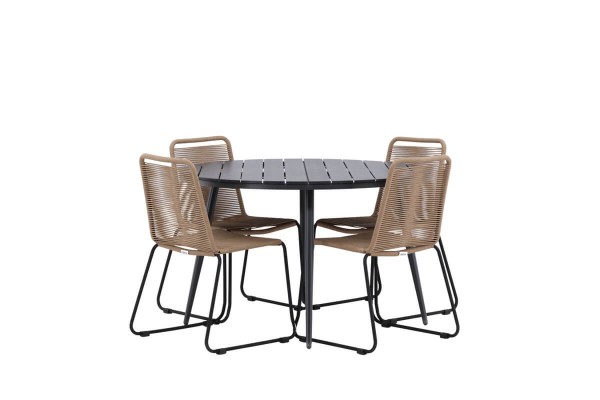 Break & Lindos rund matgrupp Ø120 cm svart/brun Venture Home