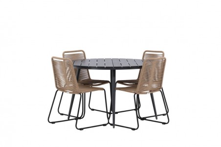Break & Lindos rund matgrupp Ø120 cm svart/brun Venture Home