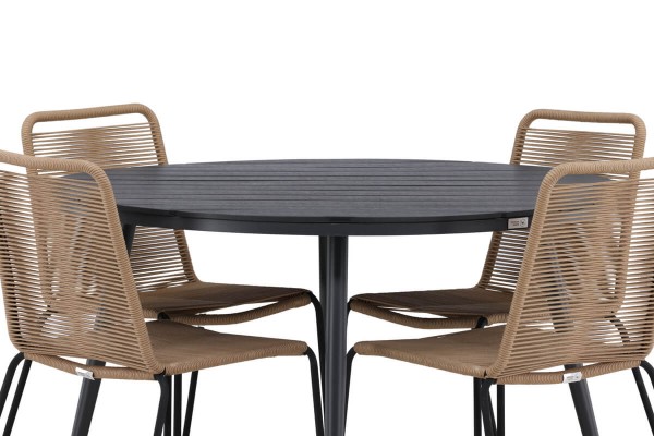 Break & Lindos rund matgrupp Ø120 cm svart/brun Venture Home