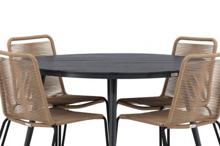Break & Lindos rund matgrupp Ø120 cm svart/brun Venture Home