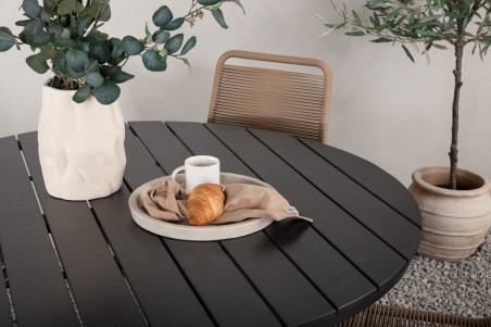Break & Lindos rund matgrupp Ø120 cm svart/brun Venture Home