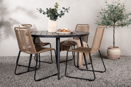 Break & Lindos rund matgrupp Ø120 cm svart/brun Venture Home
