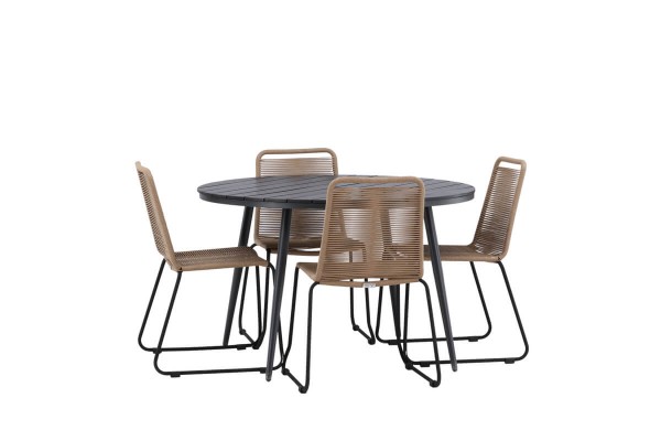 Break & Lindos rund matgrupp Ø120 cm svart/brun Venture Home