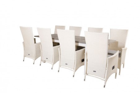 Albany, Padova matgrupp 1 bord + 8 stolar vit/grå Venture Home