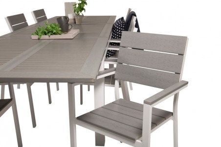 Albany, Levels matgrupp 1 bord + 8 stolar grå/vit Venture Home