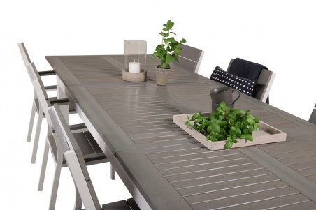 Albany, Levels matgrupp 1 bord + 8 stolar grå/vit Venture Home