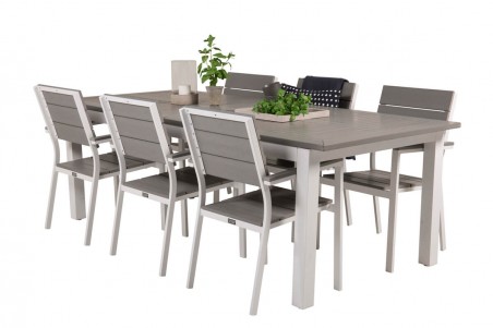 Albany, Levels matgrupp 1 bord + 6 stolar grå/vit Venture Home
